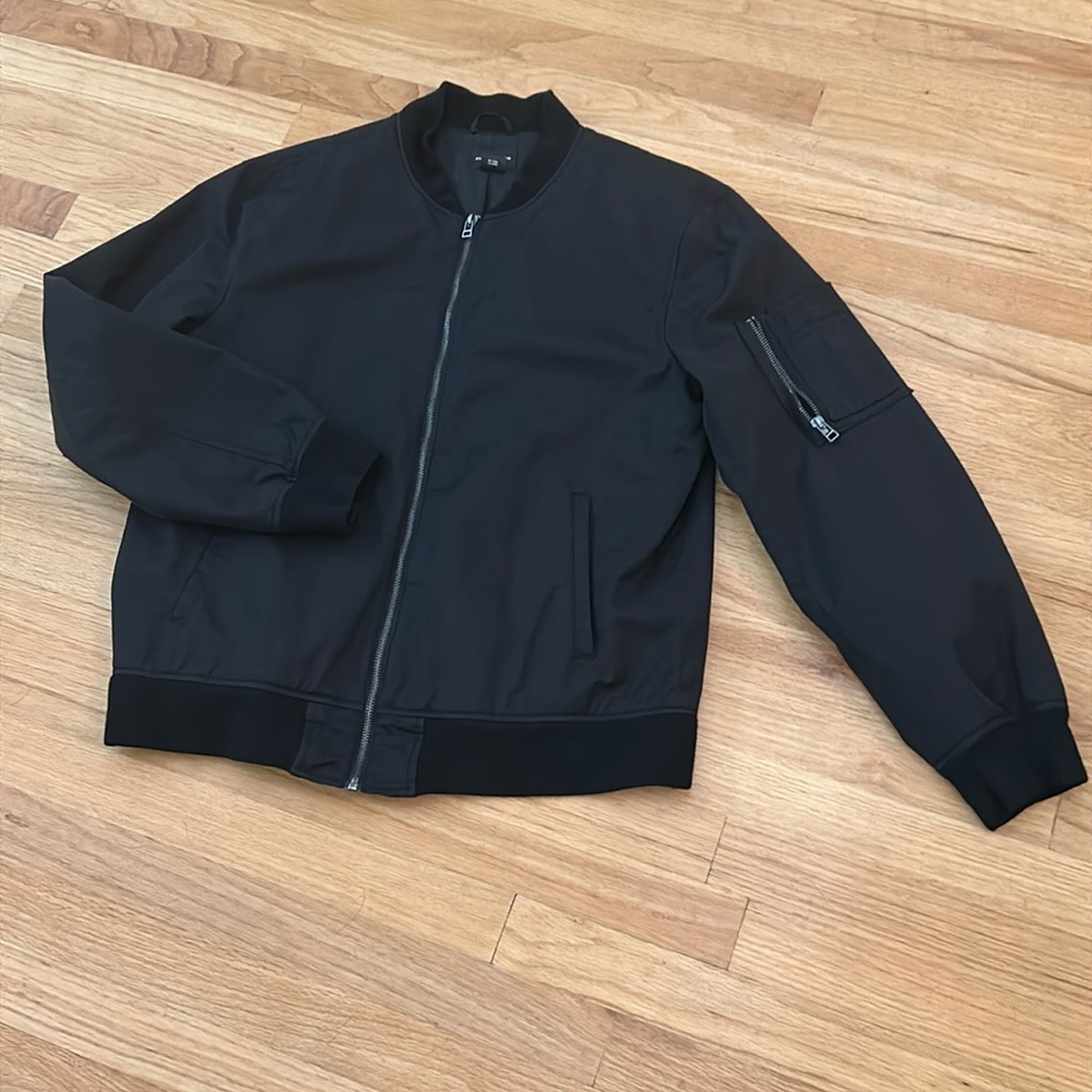 Club Monaco, black bomber jacket, size Large.